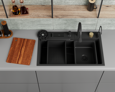 Кухонная мойка многофункц. нерж.сталь темный графит DQ DKS754605, в комплекте со смесителем и аксессуарами
