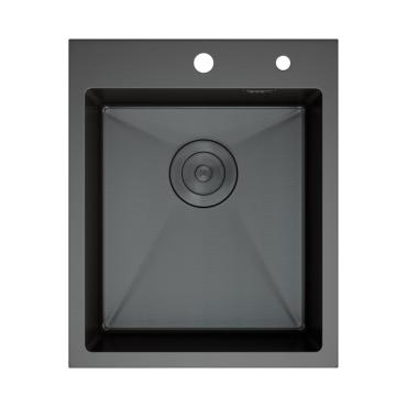 Кухонная мойка нерж.сталь графит D&K DKS415006, в комплекте с сифоном, корзиной, дозатором