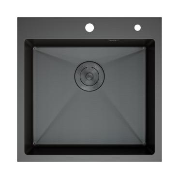 Кухонная мойка нерж.сталь графит D&K DKS505006, в комплекте с сифоном, корзиной, дозатором